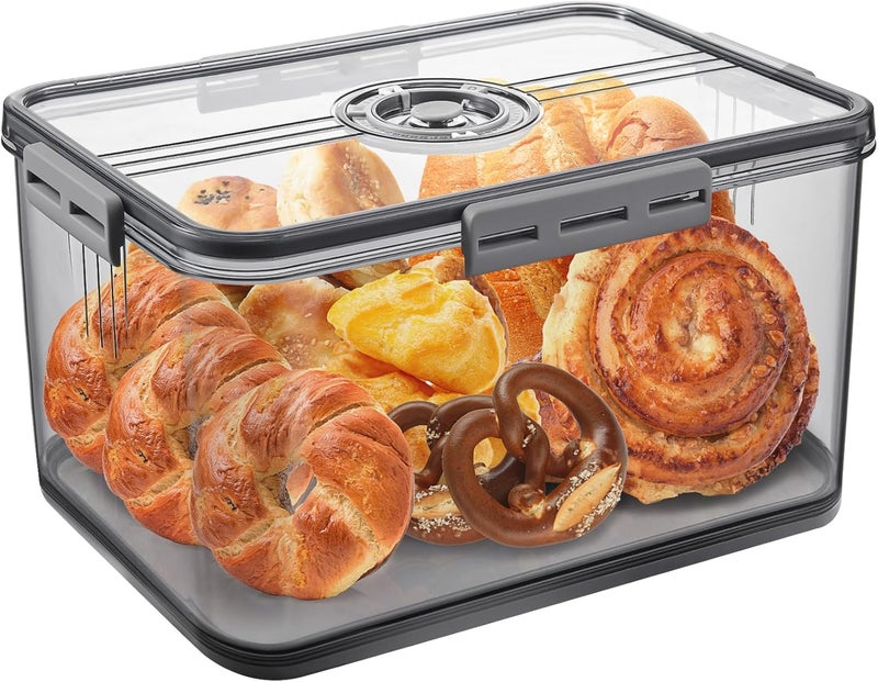 ANYPROLUS Bread Box for Homemade Bread Boxes for Kitchen Counter Airtight, Time Recording Bread Storage Container with Lid, Bread Containers Storage Airtight Loaf Bread Keeper, Large, Dark Grey - Image 1